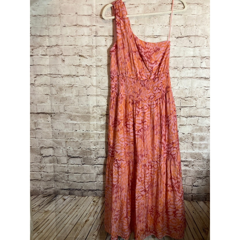 Lucy Paris Adaline One Shoulder Maxi Dress Coral Pink Orange Floral Small NEW